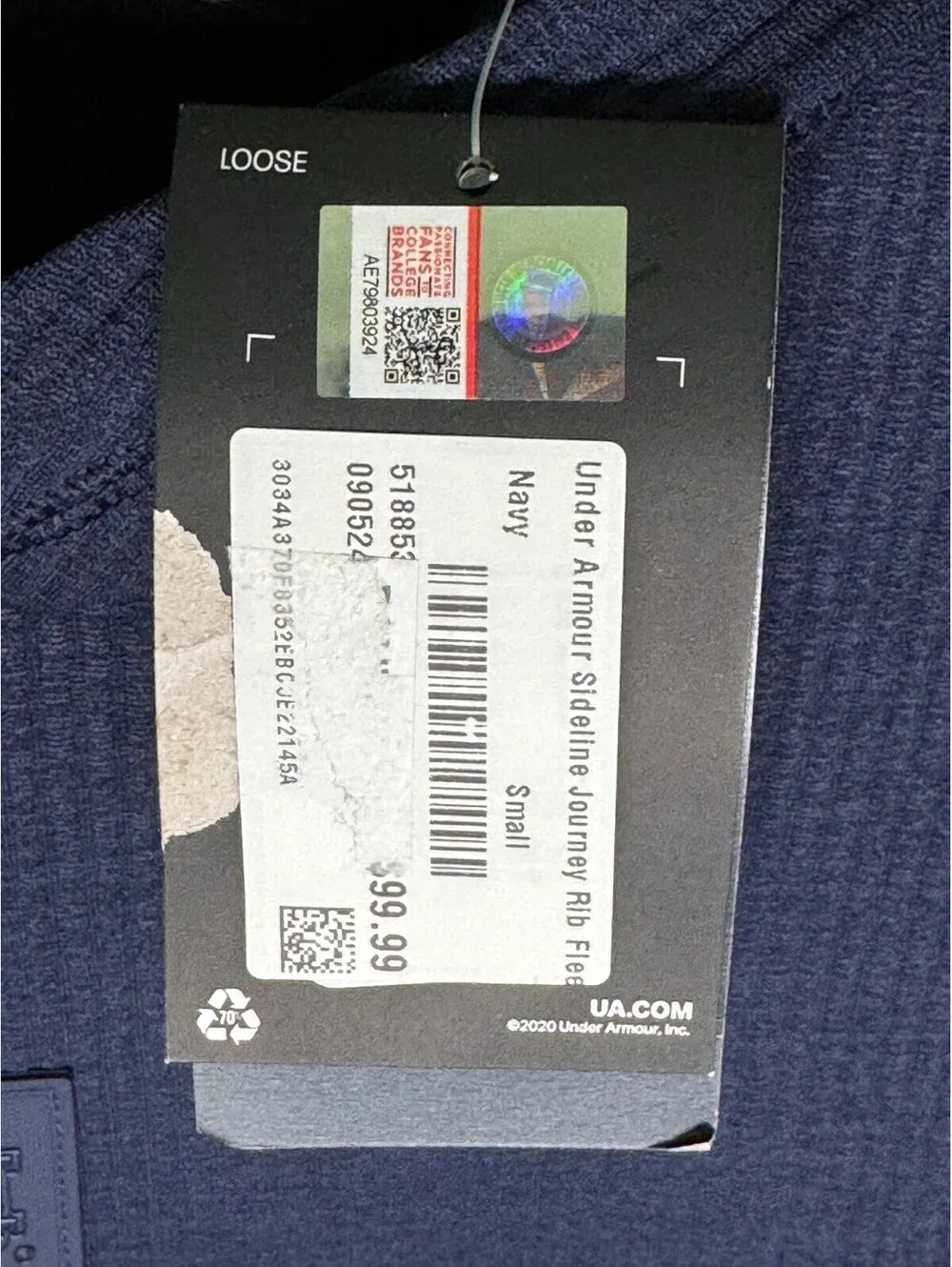 Under Armour Sideline Journey Rib Fleece Hoodie, Auburn U, Blue Size S NWT